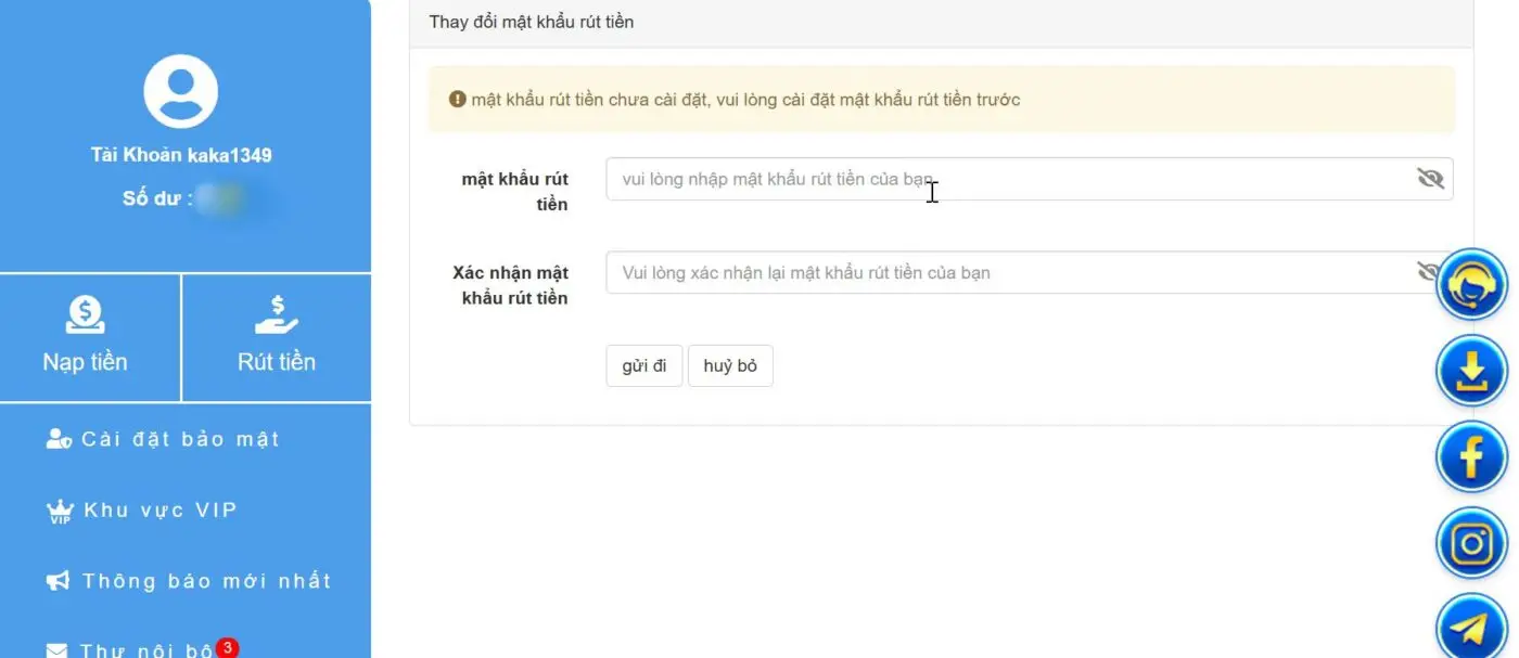 Nhập mật khẩu rút tiền
