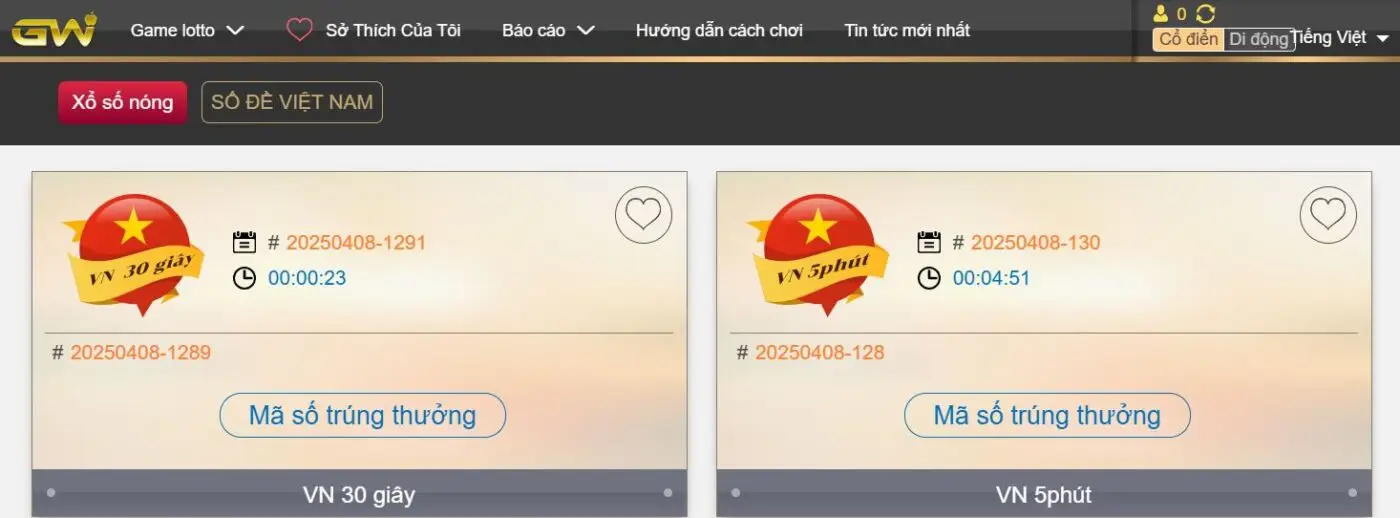 Sảnh GW xổ số vin777